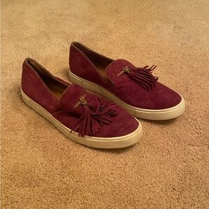 Frye Burgundy Suede Tassel Loafers